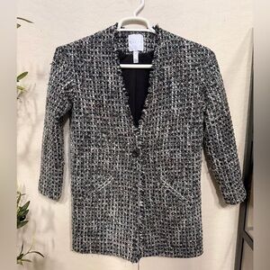 Leith Black & White Tweed Open-Front Blazer